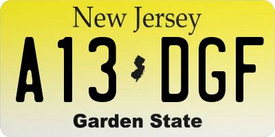 NJ license plate A13DGF