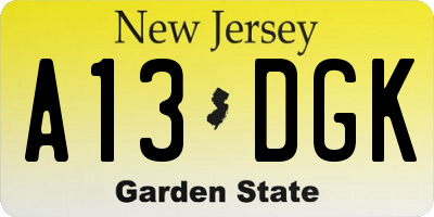 NJ license plate A13DGK