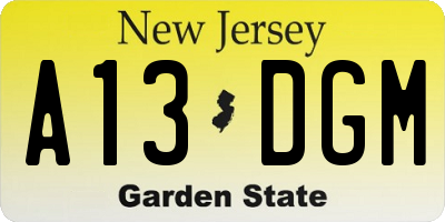 NJ license plate A13DGM