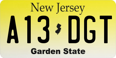 NJ license plate A13DGT