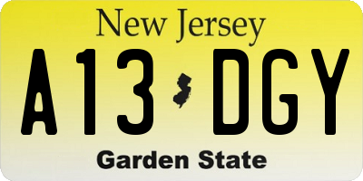 NJ license plate A13DGY