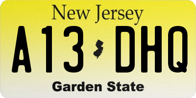 NJ license plate A13DHQ