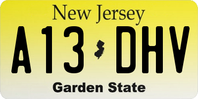 NJ license plate A13DHV