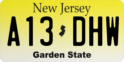 NJ license plate A13DHW