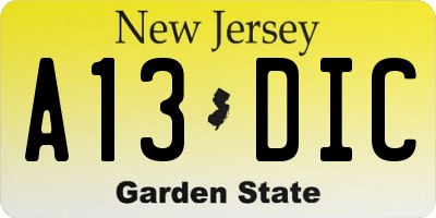 NJ license plate A13DIC