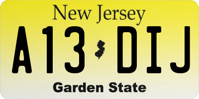 NJ license plate A13DIJ