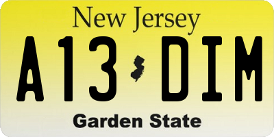 NJ license plate A13DIM