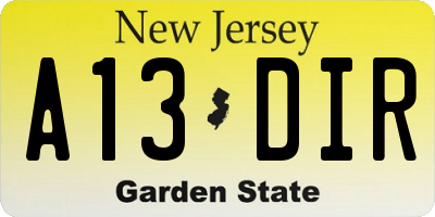 NJ license plate A13DIR