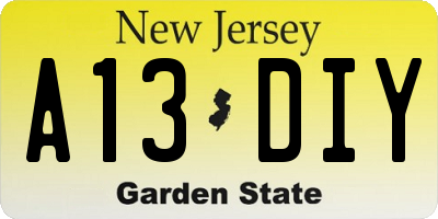 NJ license plate A13DIY