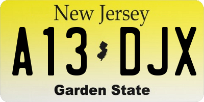 NJ license plate A13DJX