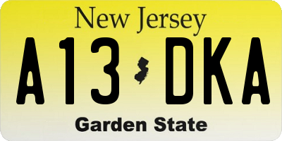 NJ license plate A13DKA