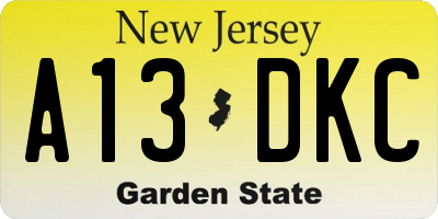 NJ license plate A13DKC