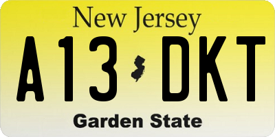 NJ license plate A13DKT