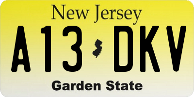 NJ license plate A13DKV