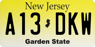 NJ license plate A13DKW