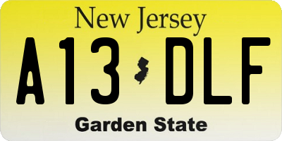 NJ license plate A13DLF