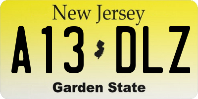 NJ license plate A13DLZ