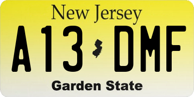 NJ license plate A13DMF