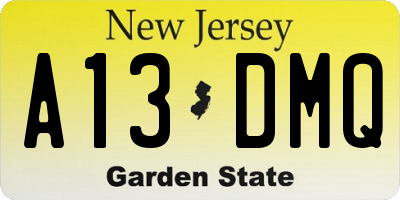 NJ license plate A13DMQ