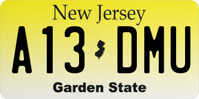 NJ license plate A13DMU
