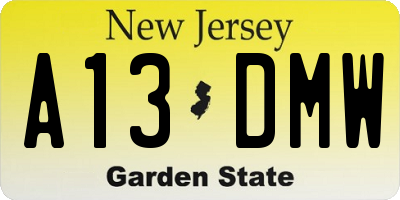 NJ license plate A13DMW