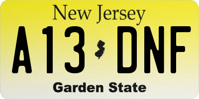NJ license plate A13DNF