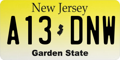 NJ license plate A13DNW
