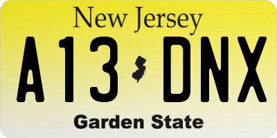 NJ license plate A13DNX