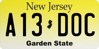 NJ license plate A13DOC