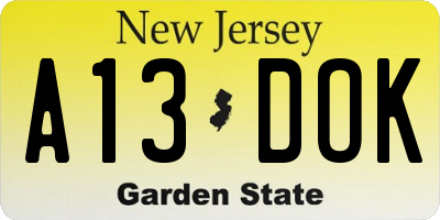 NJ license plate A13DOK
