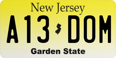 NJ license plate A13DOM
