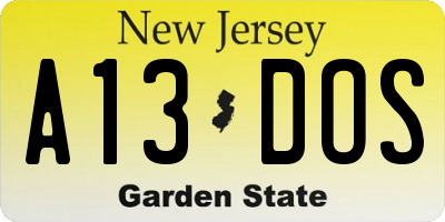 NJ license plate A13DOS