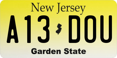 NJ license plate A13DOU