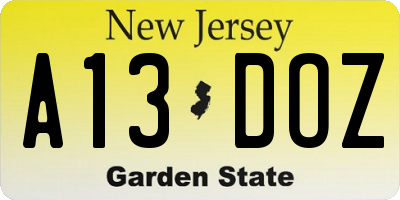 NJ license plate A13DOZ