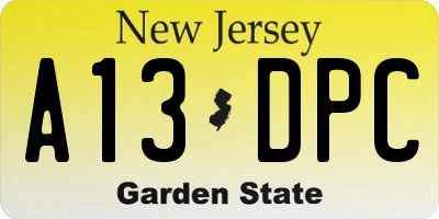 NJ license plate A13DPC