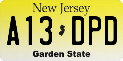 NJ license plate A13DPD