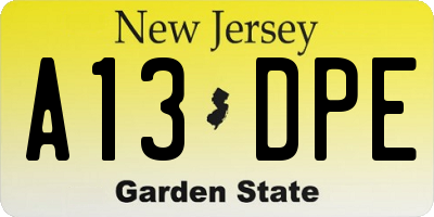 NJ license plate A13DPE