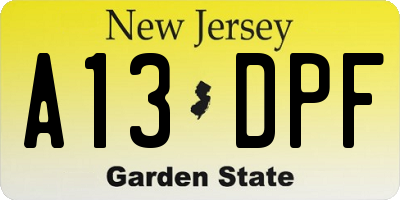 NJ license plate A13DPF