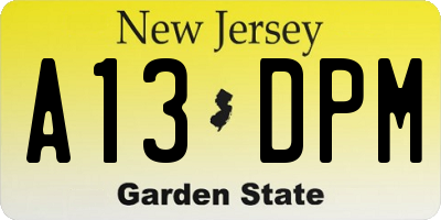 NJ license plate A13DPM