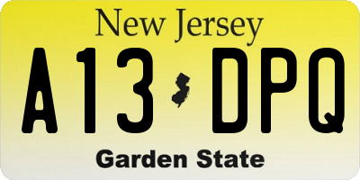 NJ license plate A13DPQ