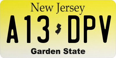 NJ license plate A13DPV