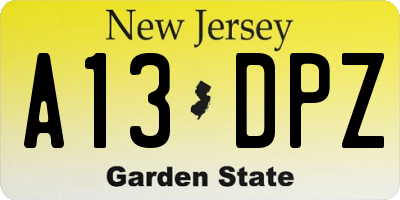 NJ license plate A13DPZ