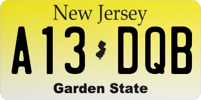 NJ license plate A13DQB