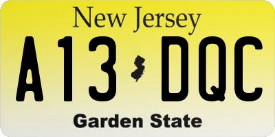 NJ license plate A13DQC