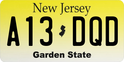NJ license plate A13DQD
