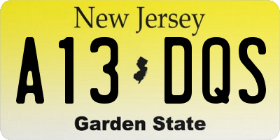 NJ license plate A13DQS