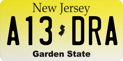 NJ license plate A13DRA