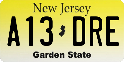 NJ license plate A13DRE