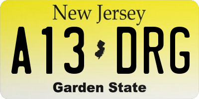 NJ license plate A13DRG