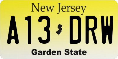 NJ license plate A13DRW
